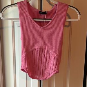 Pink Sleeveless Ribbed Top